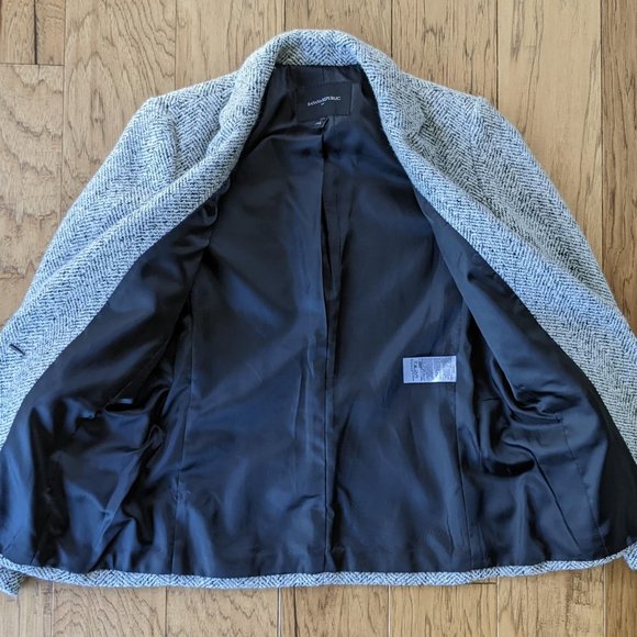 Tweed Black White Herringbone Wool Lined Blazer Jacket 2P 2 Petite XS Small - Picture 13 of 15